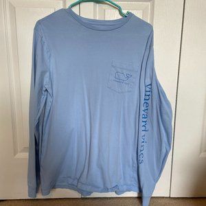 Light blue Vineyard Vines whale long-sleeve pocket tee-men's size small
